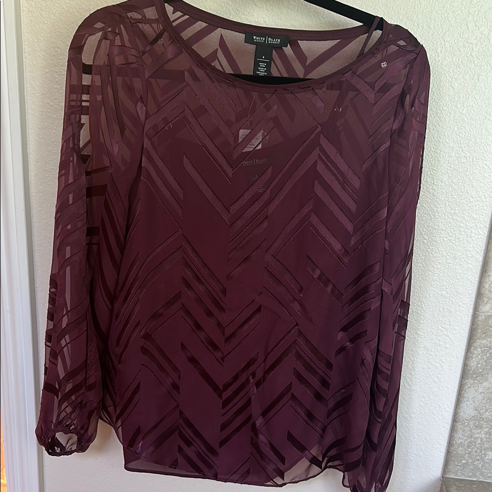 White House Black Market Burgundy Sheer Blouse